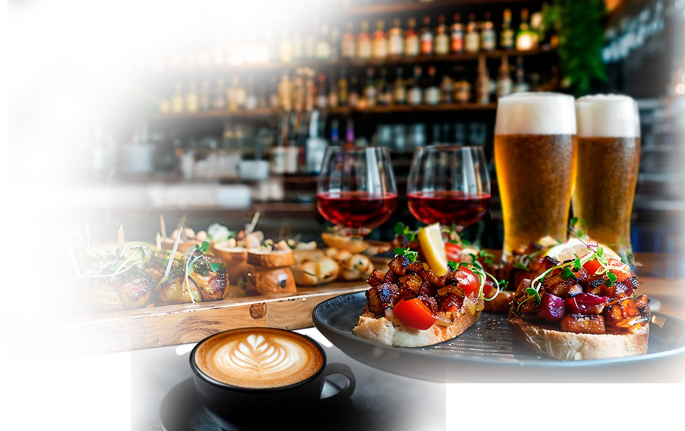 Barra de pintxos y bebidas en un establecimiento hostelero